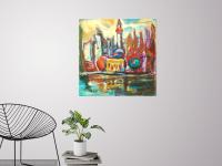 Shanghai Pudong - Art Print, Abstract Impressionist, China City, Colorful Painting, Surreal Landscape, Iconic Buildings, Architectural Art