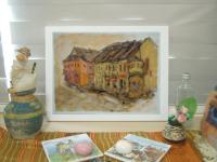 Chinese Shophouses impressionist landscape painting, malaysia kluang town architecture plein air original acrylic artwork in bright yellow