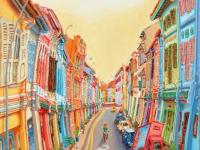 Original Singapore Shophouse Oil Painting, Everton Road Peranakan Art, Hand Painted Heritage Street Scene Canvas, Vibrant Asian Wall Art