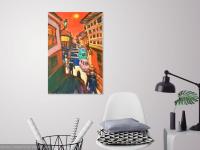 Solitaire -Red Spanish Town El Camino Original Canvas Painting Art in vibrant colorful van gogh style of hikers at whimsical moonlight town