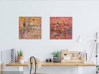 Starry -Abstract Impressionist Landscape Scenery Original Painting Fine Art, Night City, Acrylic, Monet Style, Pastel, Orange, Pink, Impasto