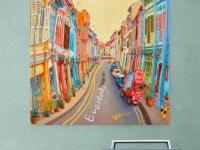 Original Singapore Shophouse Oil Painting, Everton Road Peranakan Art, Hand Painted Heritage Street Scene Canvas, Vibrant Asian Wall Art
