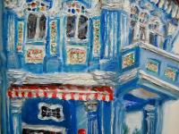 8 - Blue impasto chinese shophouse oil painting at Singapore city heritage street of peranakan architecture in impressionist colors -SH8