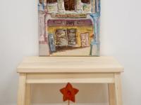 6 - Bluish pink impasto chinese shophouse oil painting at Singapore city heritage street of peranakan architecture in impressionist colors -SH6