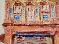 1 - Brick color impasto chinese shophouse oil painting at Singapore city heritage street of peranakan architecture in impressionist colors - SH1