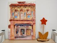1 - Brick color impasto chinese shophouse oil painting at Singapore city heritage street of peranakan architecture in impressionist colors - SH1