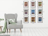 Chinese Shophouses Art Prints A4 - Colourful Impressionist Paintings of Pretty Peranakan Houses - Singapore City Souvenirs