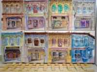 Impasto Oil Paintings - Auspicious 8-Row Singapore City Heritage - Traditional Chinese Peranakan Shophouses - Home Decor - Singapore Souvenir -SH