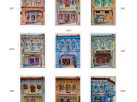 Chinese Shophouses Art Prints A4 - Colourful Impressionist Paintings of Pretty Peranakan Houses - Singapore City Souvenirs