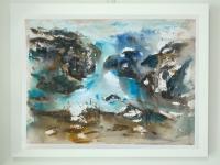 The Flying Mountain -abstract landscape original watercolor painting art Icelandic waterfall Barnafoss in atmospheric chinese painting style
