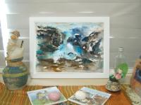 The Flying Mountain -abstract landscape original watercolor painting art Icelandic waterfall Barnafoss in atmospheric chinese painting style