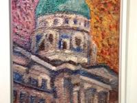 The Silent Dome, bright oil painting art of Singapore National Gallery, original architecture artwork in impressionist fauvist pop art style