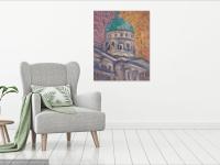 The Silent Dome, bright oil painting art of Singapore National Gallery, original architecture artwork in impressionist fauvist pop art style