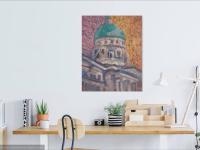 Silent Dome: Bright Impressionist Oil Painting - Singapore National Gallery - Original Architectural Artwork - Contemporary Urban Home Decor