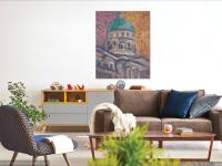 The Silent Dome, bright oil painting art of Singapore National Gallery, original architecture artwork in impressionist fauvist pop art style