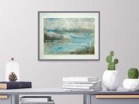 The Unbearable Lightness of Being - abstract impressionist watercolor painting of sea coastal city, original blue white landscape mood art