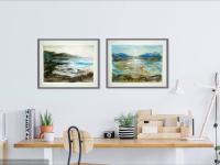 The Waves - Korea Jeju Island waves abstract watercolor seascape painting art of atmospheric landscape with stormy sea and jagged rock coast