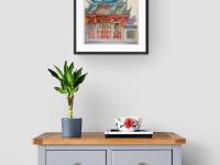 Singapore Chinese Temple Watercolor Painting: Thian Hock Keng Hokkien Temple, Historic Architectural Art