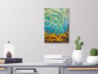 Unbending - Impressionist Abstract Oil Painting of Icelandic autumn nature scenery, original impasto fine art with water and clouds in wind