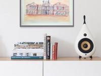 Singapore watercolor painting - Victoria Theatre Concert Hall - original artwork - Singapore icon - whimsical building - impressionism art