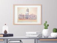 Singapore watercolor painting - Victoria Theatre Concert Hall - original artwork - Singapore icon - whimsical building - impressionism art
