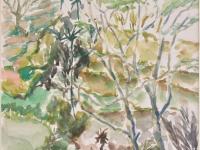 Indonesia Bali padi fields abstract landscape, impressionist original watercolour art, plein air artwork