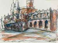 Original Singapore Painting of Central Fire Station, ink & watercolour plein air urban sketcher art of heritage architectural city building