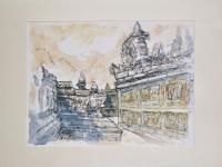 Indonesia Yogyakarta Borobudur temple watercolour painting art, original plein air artwork