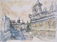 Indonesia Yogyakarta Borobudur temple watercolour painting art, original plein air artwork