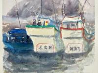 Taiwan Wu Shi port landscape impressionist painting with chinese fishing boats, original plein air artwork