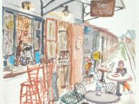 Taiwan Alishan cafe original watercolor painting - railway art - whimsical travel art
