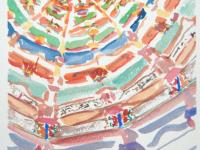Taiwan original watercolor painting of Lukang Longshan Temple ceiling structures  -  architectural art - impressionist travel art
