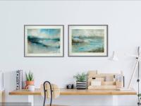 The Unbearable Lightness of Being - abstract impressionist watercolor painting of sea coastal city, original blue white landscape mood art