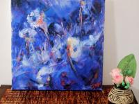 Winter Blooms -Blue Abstract Painting, Icelandic Nature, Snow Landscape, Original Art, Beautiful Oil Artwork, Impressionist Flowers, Seasons