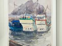 Taiwan Wu Shi port landscape impressionist painting with chinese fishing boats, original plein air artwork