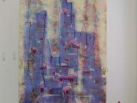 Whimsical Metropolis - Original Abstract Painting on Canvas - Surreal Art for Home Decor - Fantasy City Mood - Unique Cityscape - Blue Art