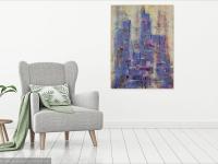 Whimsical Metropolis - Original Abstract Painting on Canvas - Surreal Art for Home Decor - Fantasy City Mood - Unique Cityscape - Blue Art