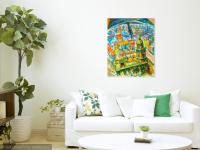 Bell City - Spain Cadiz Oil Painting, bright original impressionist semi-abstract art of surreal Spanish architectural landscape scenery