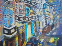 Chinatown Blues - Original Oil Canvas Painting of Singapore City - Impasto Van Gogh Style - Vibrant Heritage Street - Peranakan Shophouses