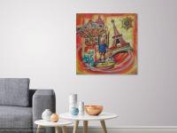 Boat in Paris Whimsical Eiffel Tower Painting - Colorful Surreal Art with Child and Vintage Toys - Playful Fantasy Art - Dreamlike Scene