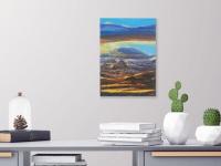 Awe -Iceland Mountain Cloud Landscape Oil Painting, small impressionist original canvas art of surreal icelandic scenery in blue and purple