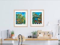 8 Spanish Art Prints - Spain camino de santiago compostela cathedral impressionist paintings of european architecture in surreal Cezanne style