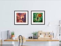 6 Whimsical Little Girl Impressionist Painting Art Prints, vintage colorful quirky cool fantasy w music cat dog dolphins at sea, european pics