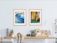 8 Impressionist Paintings Wall Art Prints -Pigeon Symphony, whimsical birds on blue water fountain, european Poland holidays decor travel art