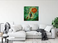 Girl and Dog - Impressionist Original Painting - Whimsical City Scene - Vintage Rose Symbol - Little Girl - Dreamlike Art - Artistic Delight