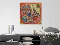 Boat in Paris Whimsical Eiffel Tower Painting - Colorful Surreal Art with Child and Vintage Toys - Playful Fantasy Art - Dreamlike Scene