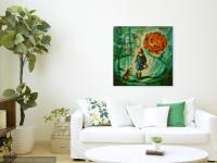 Girl and Dog - Impressionist Original Painting - Whimsical City Scene - Vintage Rose Symbol - Little Girl - Dreamlike Art - Artistic Delight