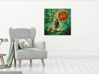 Girl and Dog - Impressionist Original Painting - Whimsical City Scene - Vintage Rose Symbol - Little Girl - Dreamlike Art - Artistic Delight