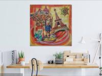 Boat in Paris Whimsical Eiffel Tower Painting - Colorful Surreal Art with Child and Vintage Toys - Playful Fantasy Art - Dreamlike Scene