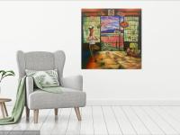 Whimsical Heritage Original Painting Art, of Singapore girl travelling in Japan Tokyo doing yoga and yearning for Singaporean peranakan food